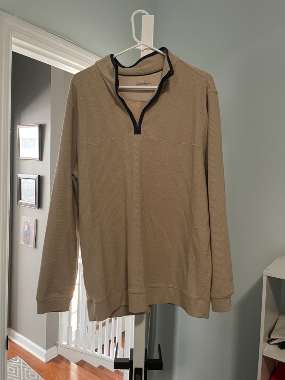 Walter Hagen Tan Half-Zip Pullover with Contrast Trim